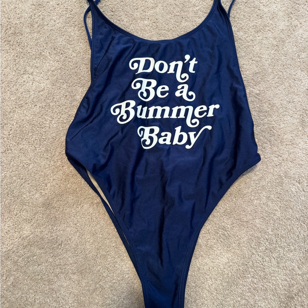 PRIVATE PARTY Cream and Blue Swimsuit